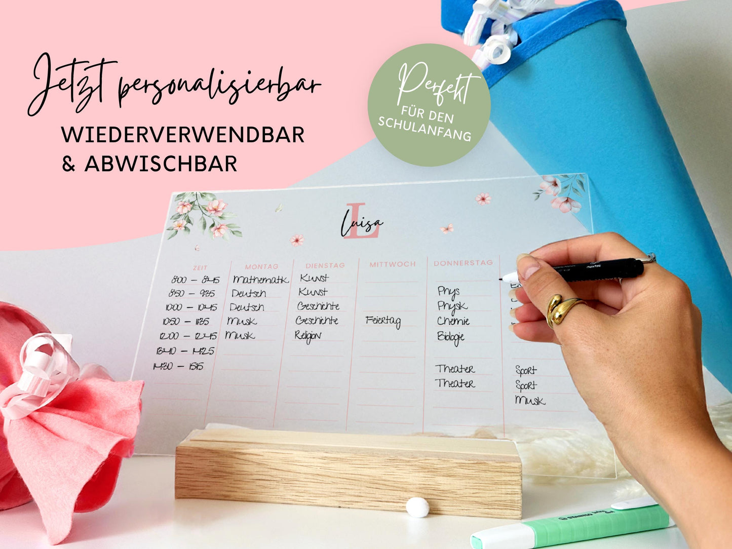 Stundenplan Acryl personalisierbar - Design BLUMEN ROSA