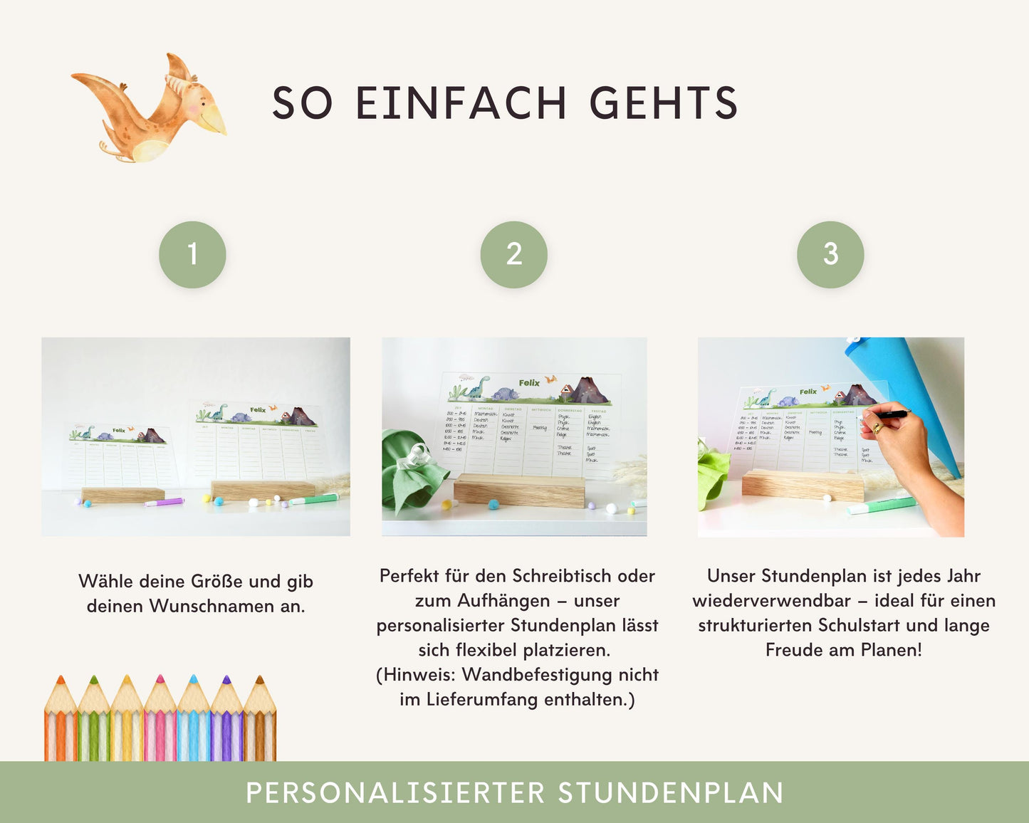 Stundenplan Acryl personalisierbar - Design DINOSAURIER