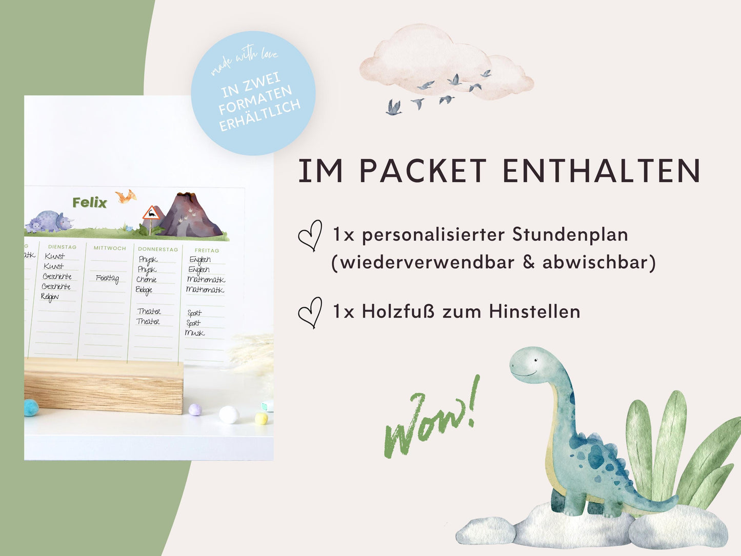 Stundenplan Acryl personalisierbar - Design DINOSAURIER