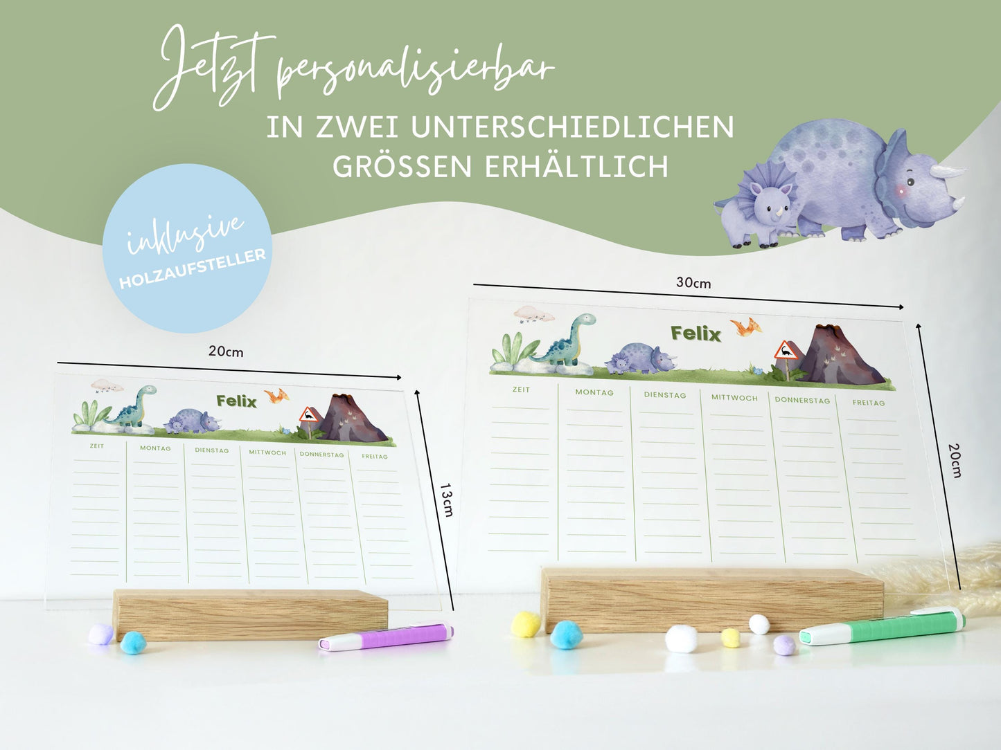 Stundenplan Acryl personalisierbar - Design DINOSAURIER