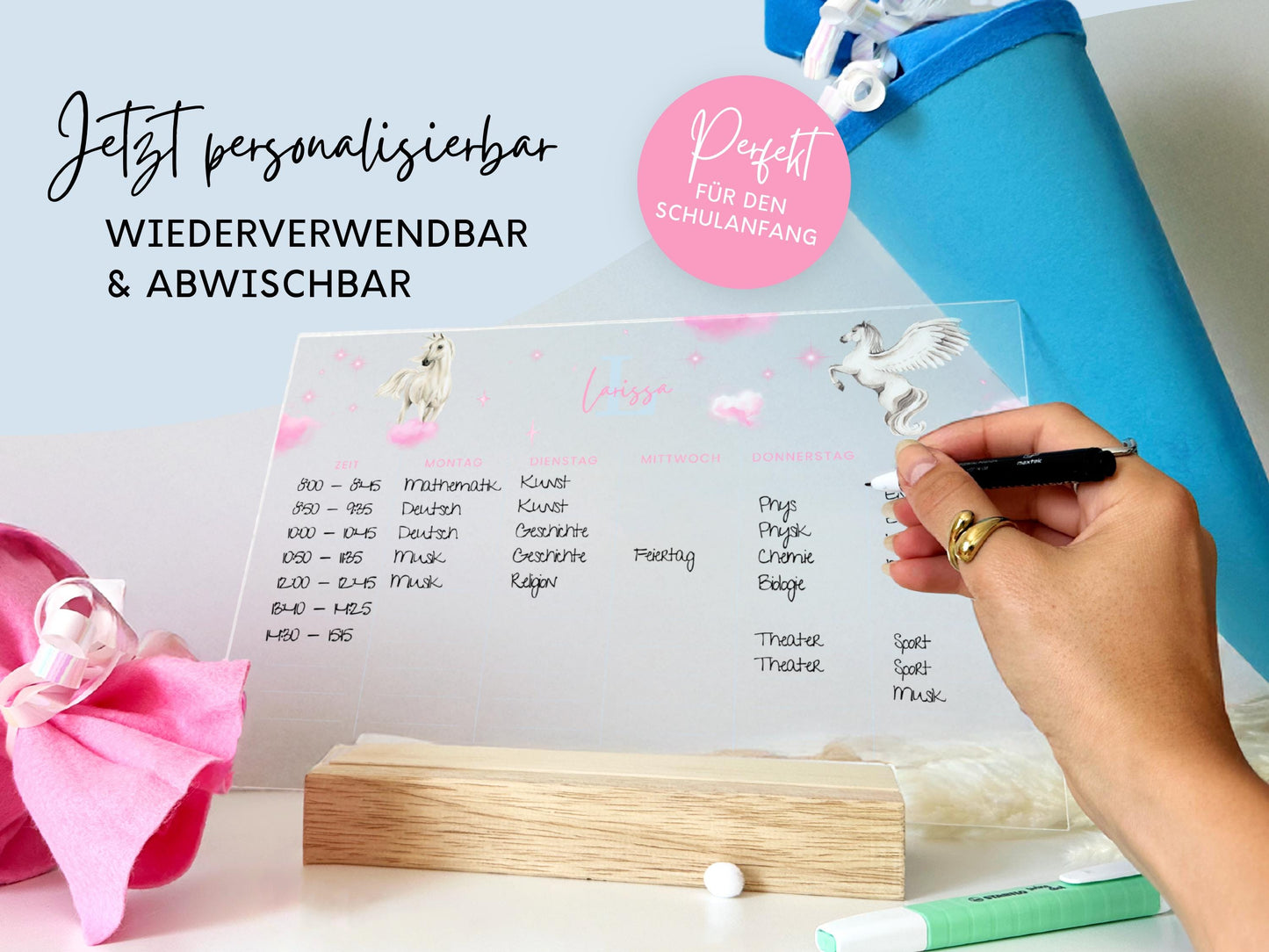 Stundenplan Acryl personalisierbar - Design EINHORN