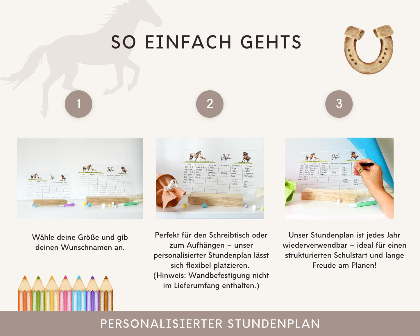 Stundenplan Acryl personalisierbar - Design PFERDE