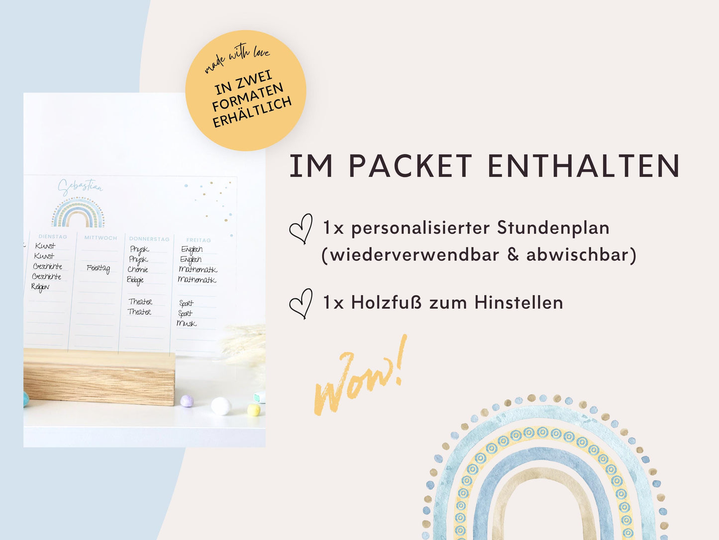 Stundenplan Acryl personalisierbar - Design REGENBOGEN BLAU