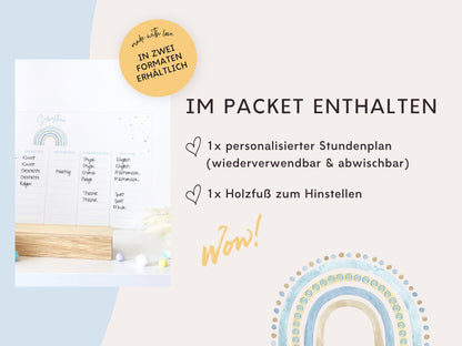 Stundenplan Acryl personalisierbar - Design REGENBOGEN BLAU