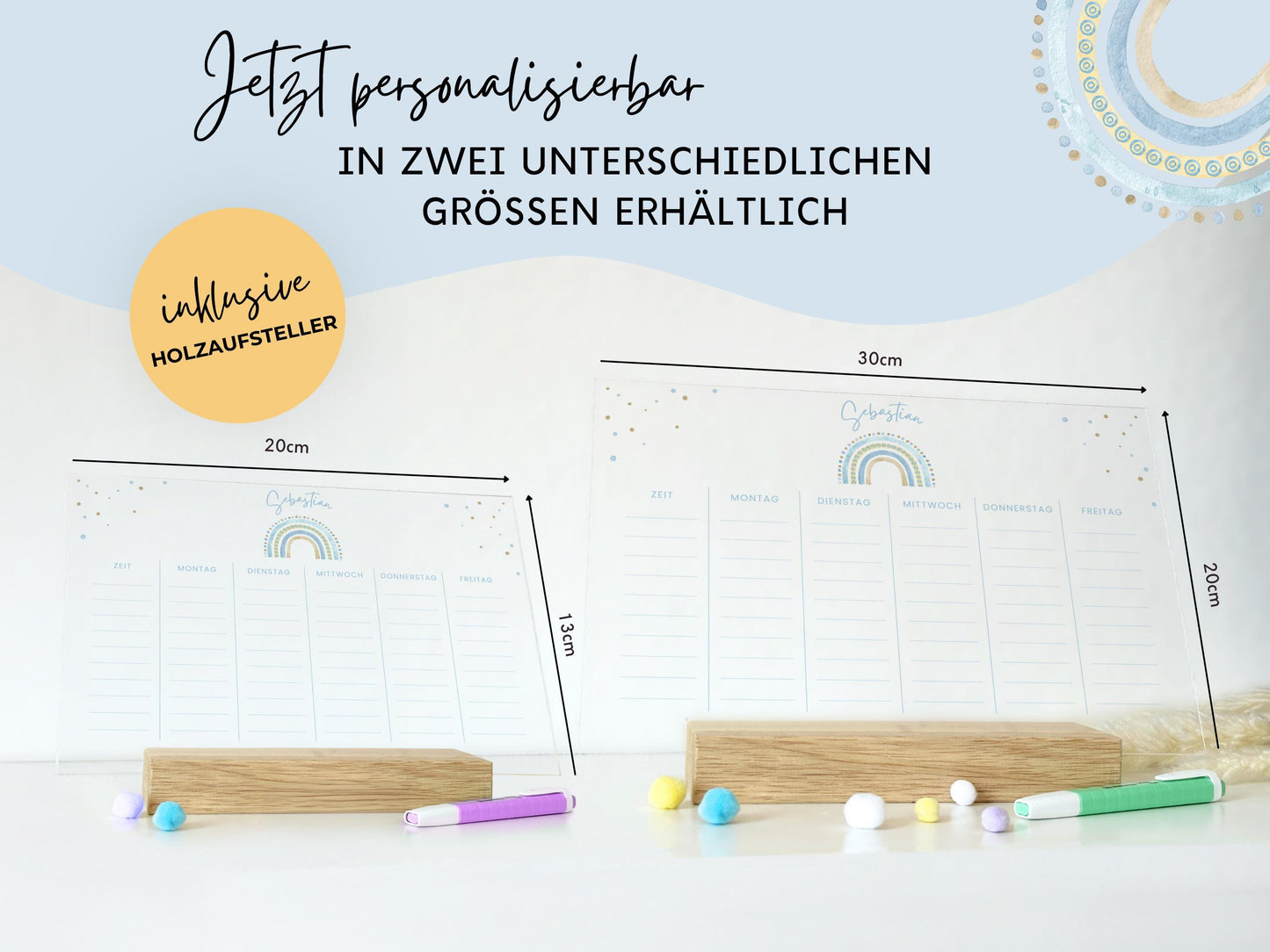 Stundenplan Acryl personalisierbar - Design REGENBOGEN BLAU