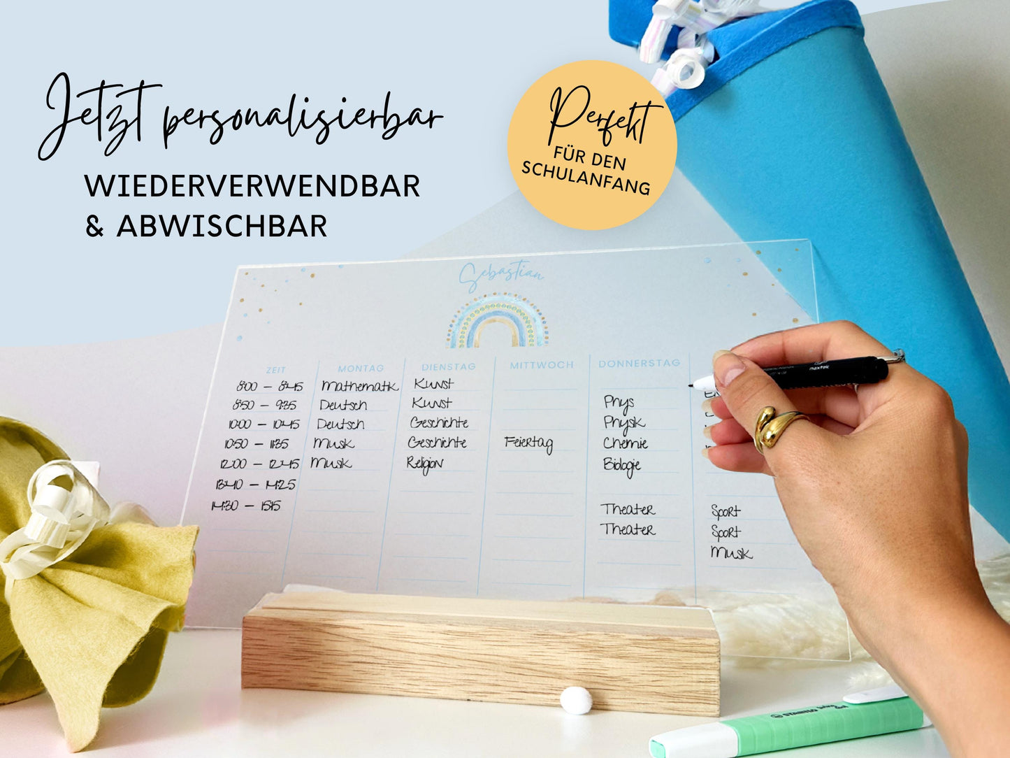 Stundenplan Acryl personalisierbar - Design REGENBOGEN BLAU