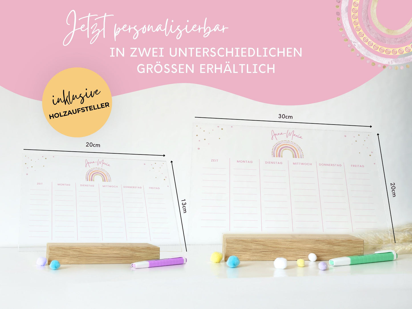 Stundenplan Acryl personalisierbar - Design REGENBOGEN ROSA