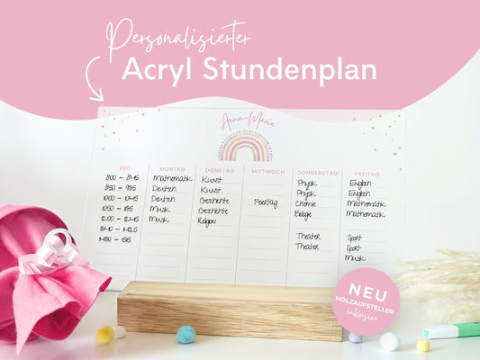 Stundenplan Acryl personalisierbar - Design REGENBOGEN ROSA