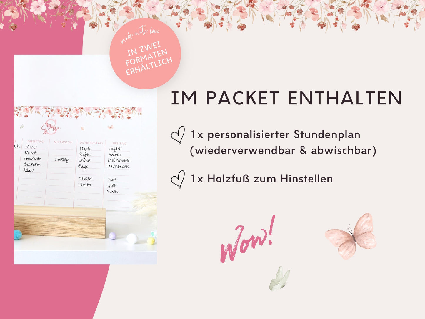 Stundenplan Acryl personalisierbar - Design BLUMEN