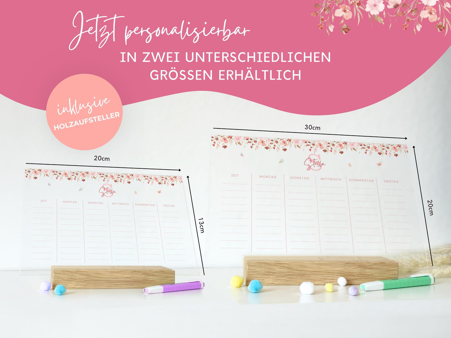 Stundenplan Acryl personalisierbar - Design BLUMEN