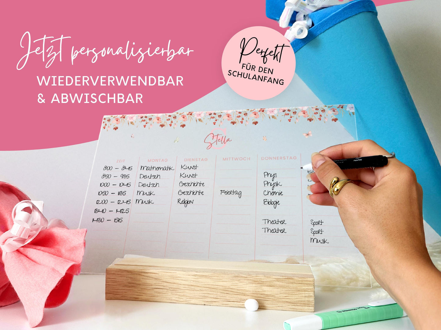 Stundenplan Acryl personalisierbar - Design BLUMEN