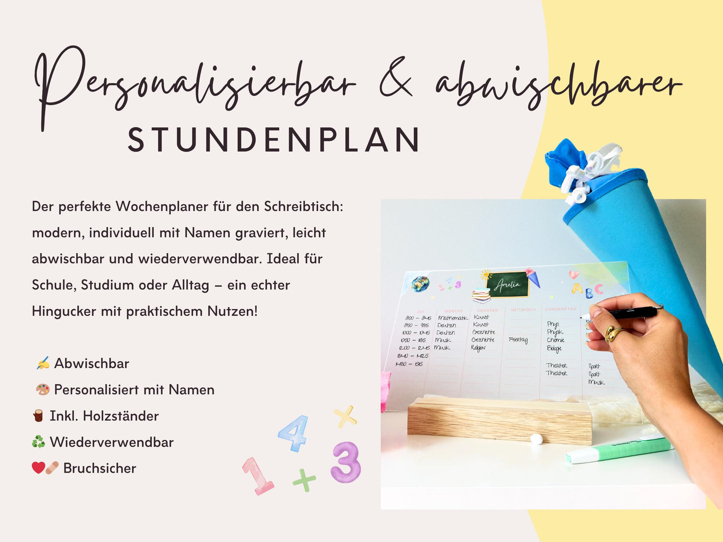 Stundenplan Acryl personalisierbar - Design SCHULE