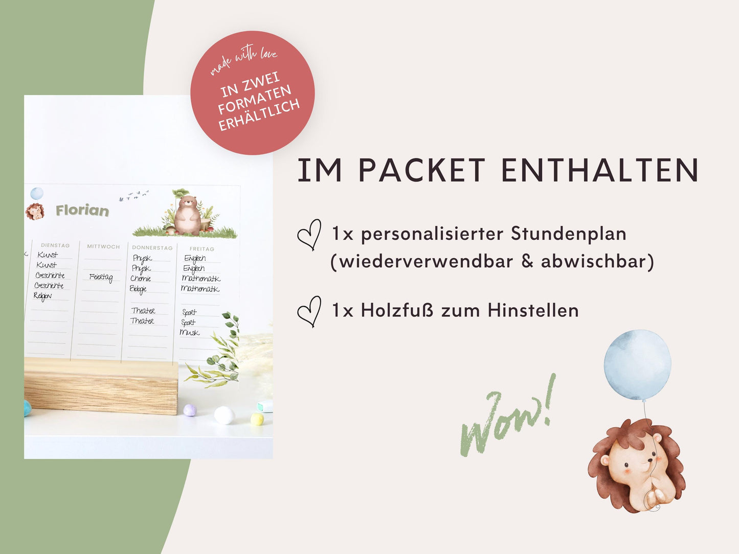 Stundenplan Acryl personalisierbar - Design WALDTIERE