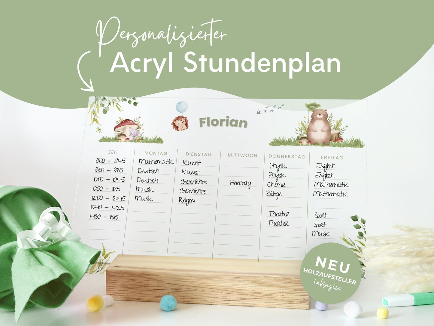 Stundenplan Acryl personalisierbar - Design WALDTIERE