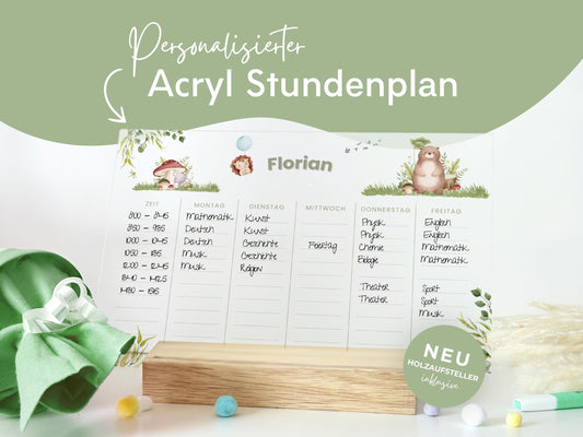 Stundenplan Acryl personalisierbar - Design WALDTIERE