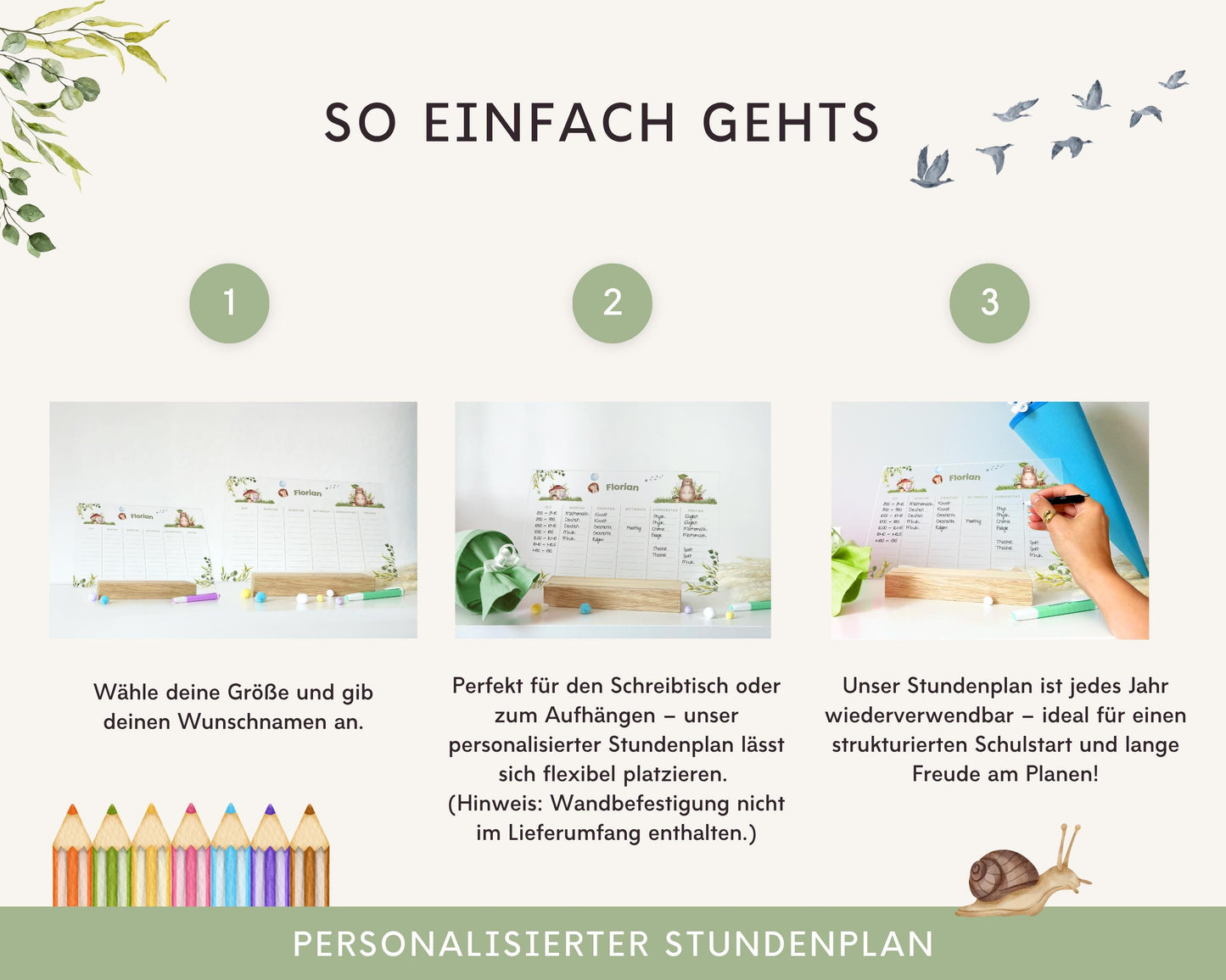 Stundenplan Acryl personalisierbar - Design WALDTIERE