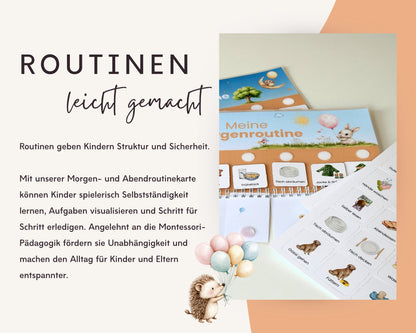 Routineplaner Montessori inkl. Symbolkarten - Design LUFTBALLON TIERE - Personalisierbar