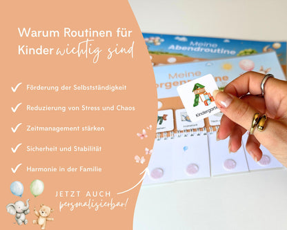 Routineplaner Montessori inkl. Symbolkarten - Design LUFTBALLON TIERE - Personalisierbar