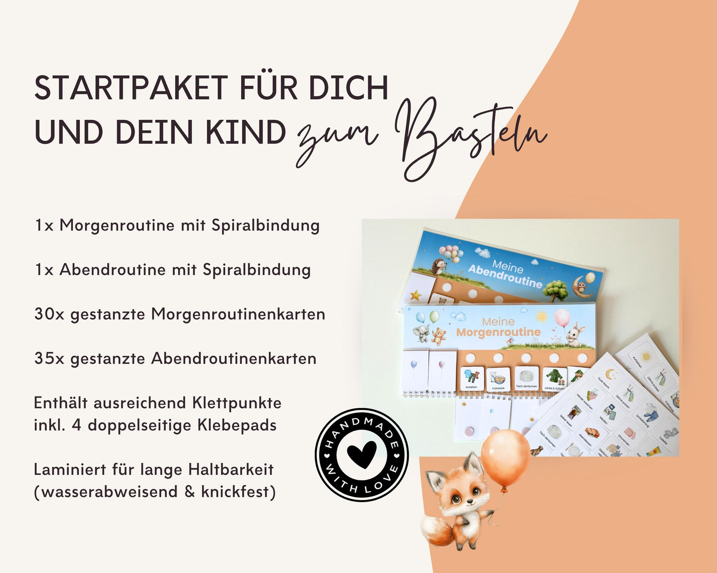 Routineplaner Montessori inkl. Symbolkarten - Design LUFTBALLON TIERE - Personalisierbar