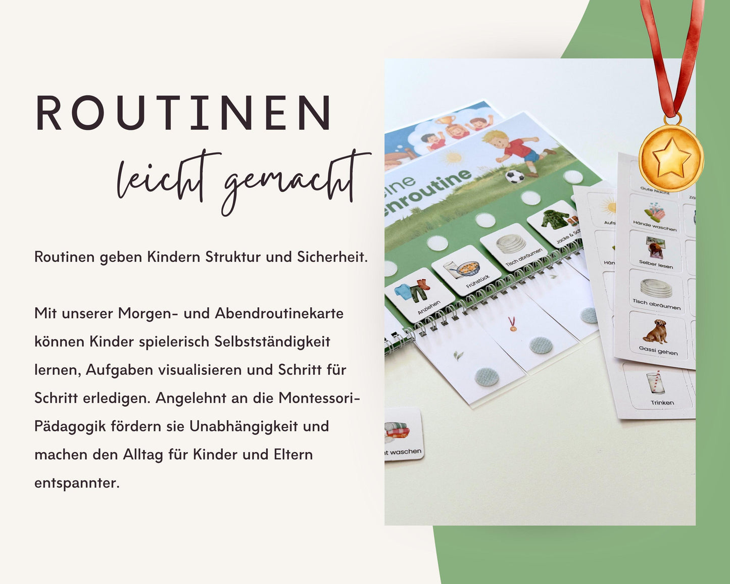 Routineplaner Montessori inkl. Symbolkarten - Design FUSSBALL - Personalisierbar