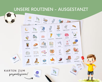 Routineplaner Montessori inkl. Symbolkarten - Design FUSSBALL - Personalisierbar