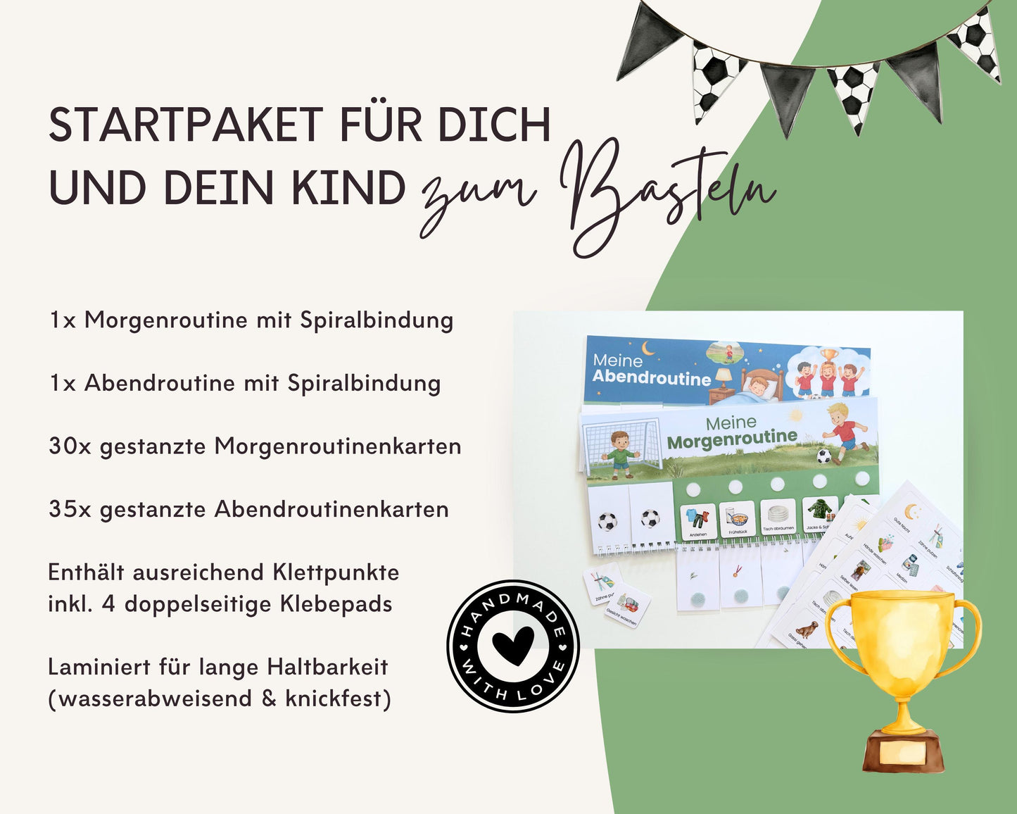 Routineplaner Montessori inkl. Symbolkarten - Design FUSSBALL - Personalisierbar