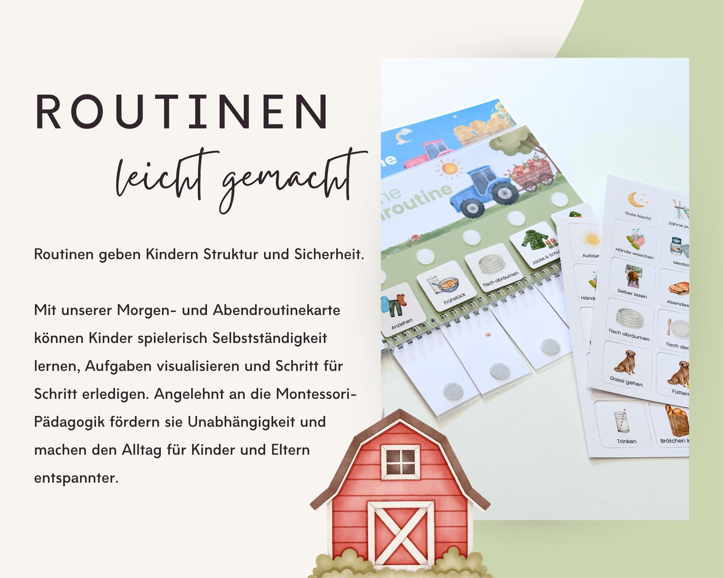 Routineplaner Montessori inkl. Symbolkarten - Design TRAKTOR - Personalisierbar