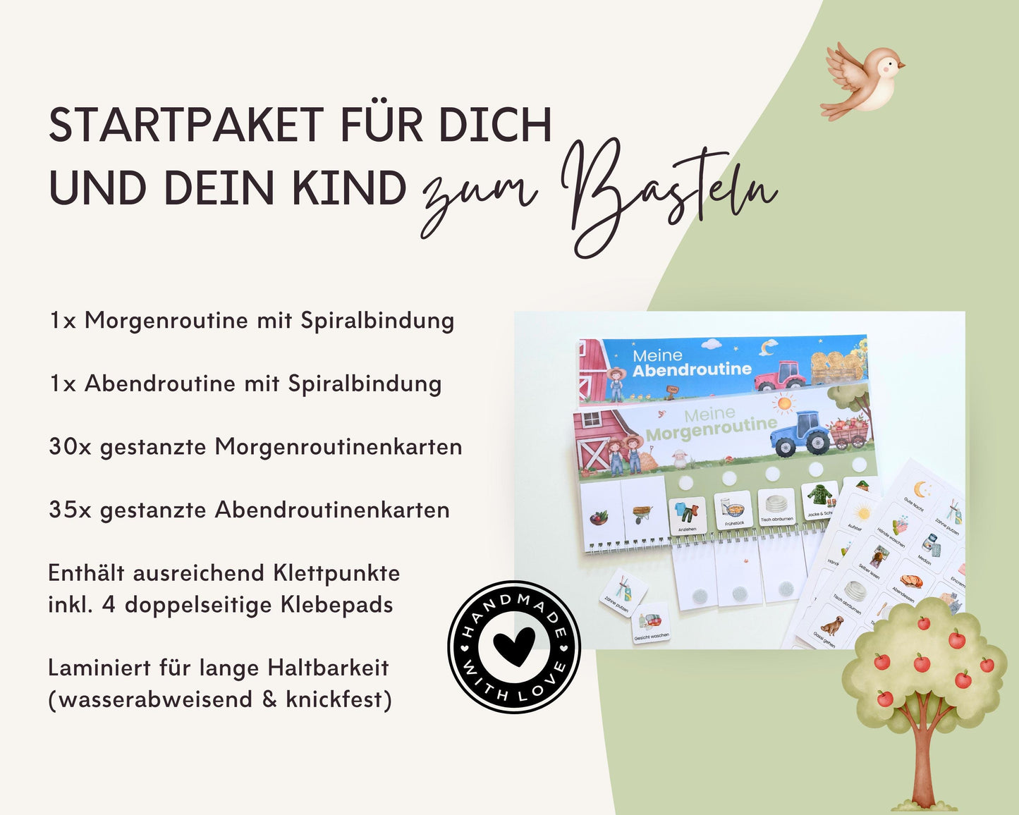 Routineplaner Montessori inkl. Symbolkarten - Design TRAKTOR - Personalisierbar