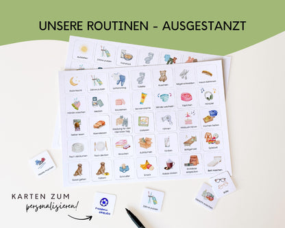 Routineplaner Montessori inkl. Symbolkarten - Design DINOSAURIER - Personalisierbar