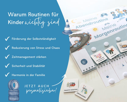 Routineplaner Montessori inkl. Symbolkarten - Design AUTOS - Personalisierbar