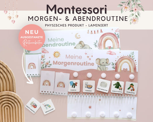Routineplaner Montessori inkl. Symbolkarten - Design ROSA ELEFANT - Personalisierbar