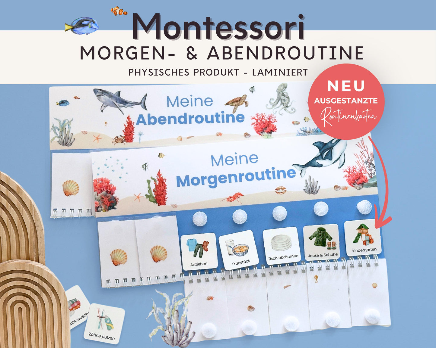 Routineplaner Montessori inkl. Symbolkarten - Design MEER - Personalisierbar
