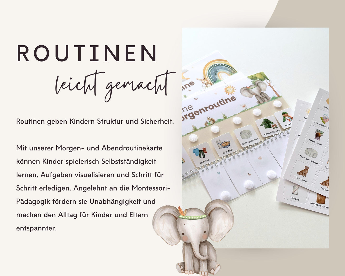 Routineplaner Montessori inkl. Symbolkarten - Design BOHO TIERE - Personalisierbar