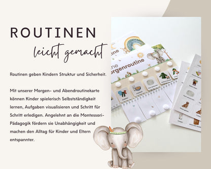 Routineplaner Montessori inkl. Symbolkarten - Design BOHO TIERE - Personalisierbar