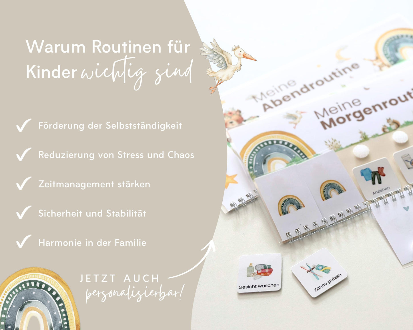 Routineplaner Montessori inkl. Symbolkarten - Design BOHO TIERE - Personalisierbar