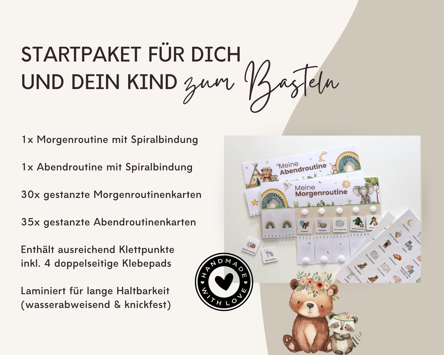 Routineplaner Montessori inkl. Symbolkarten - Design BOHO TIERE - Personalisierbar