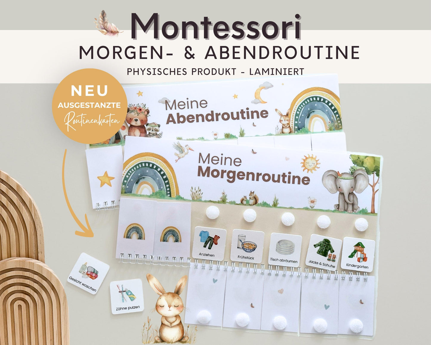 Routineplaner Montessori inkl. Symbolkarten - Design BOHO TIERE - Personalisierbar