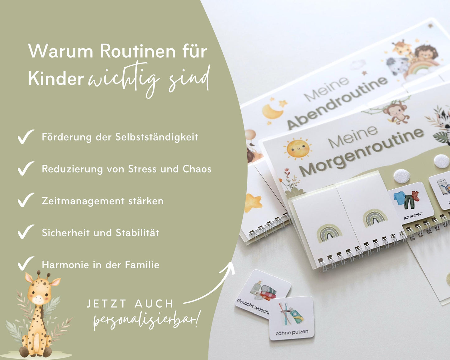 Routineplaner Montessori inkl. Symbolkarten - Design SAFARI - Personalisierbar