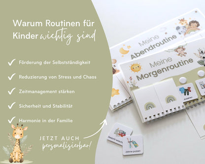 Routineplaner Montessori inkl. Symbolkarten - Design SAFARI - Personalisierbar