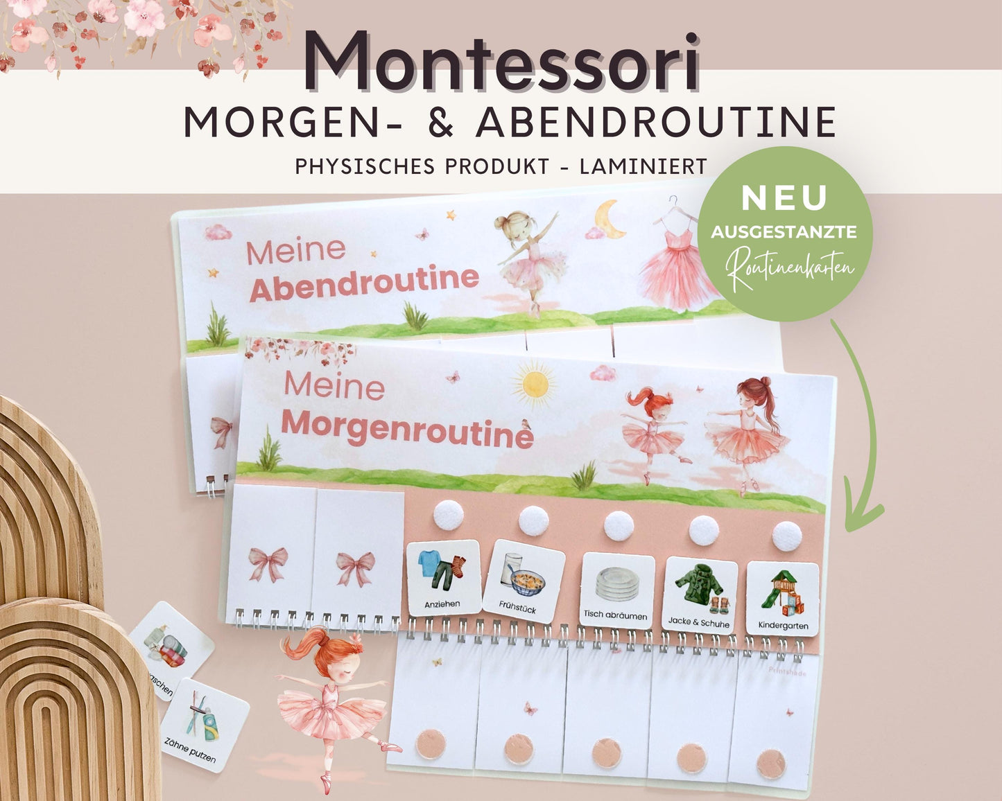 Routineplaner Montessori inkl. Symbolkarten - Design BALLERINA - Personalisierbar