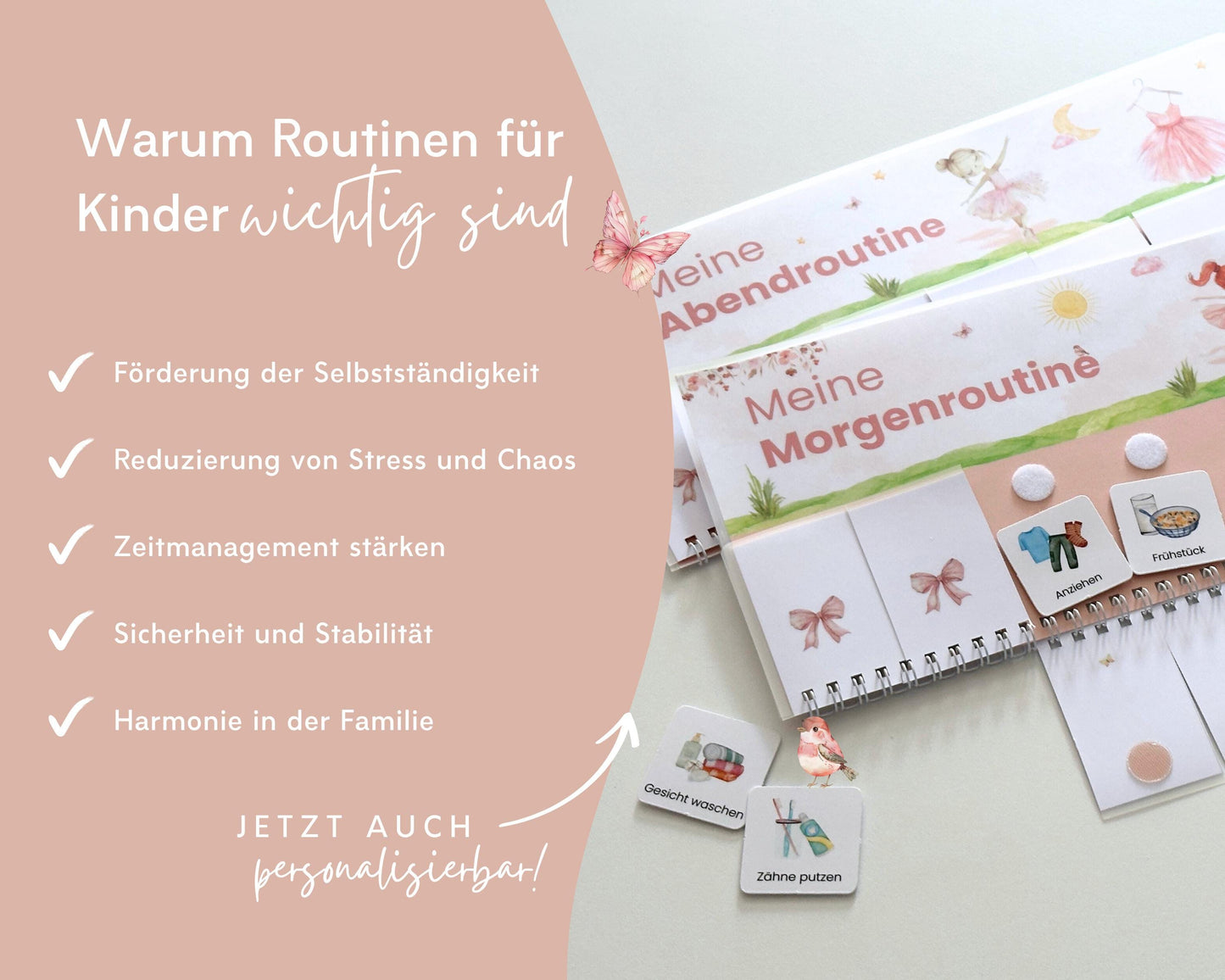 Routineplaner Montessori inkl. Symbolkarten - Design BALLERINA - Personalisierbar