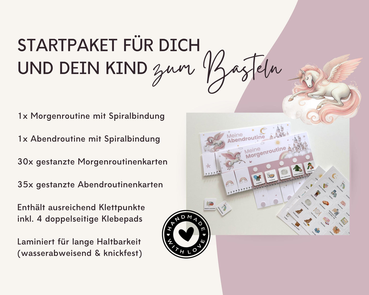 Routineplaner Montessori inkl. Symbolkarten - Design EINHORN - Personalisierbar