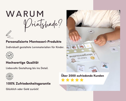 Routineplaner Montessori inkl. Symbolkarten - Design EINHORN - Personalisierbar