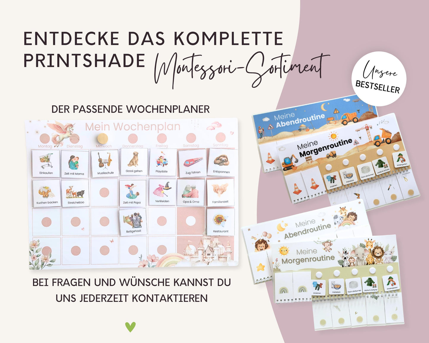 Routineplaner Montessori inkl. Symbolkarten - Design EINHORN - Personalisierbar