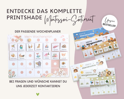 Routineplaner Montessori inkl. Symbolkarten - Design EINHORN - Personalisierbar