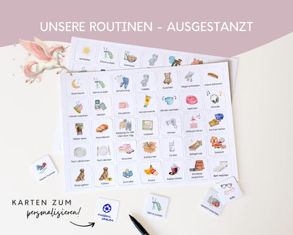 Routineplaner Montessori inkl. Symbolkarten - Design EINHORN - Personalisierbar