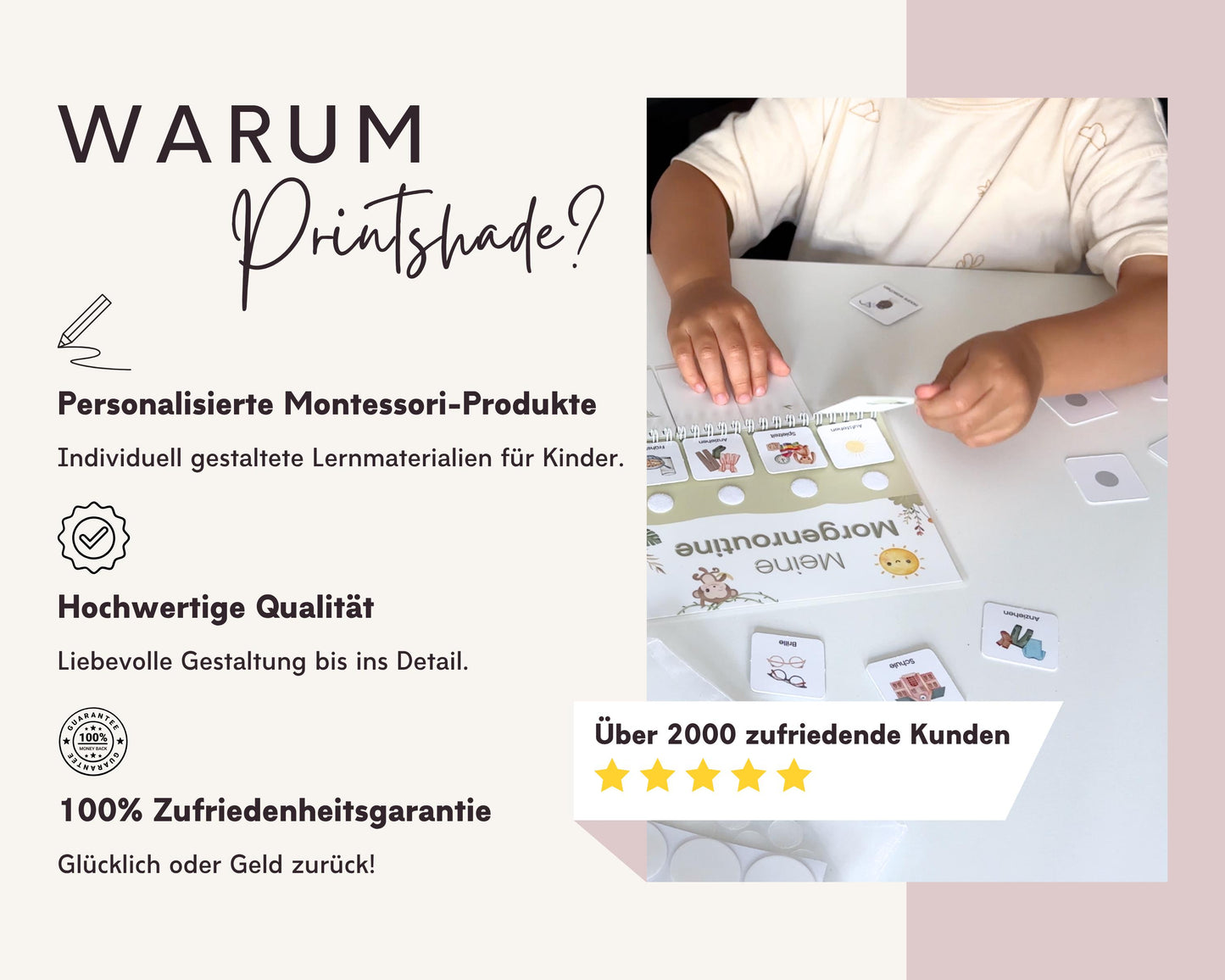 Routineplaner Montessori inkl. Symbolkarten - Design MEERJUNGFRAU ROSA - Personalisierbar