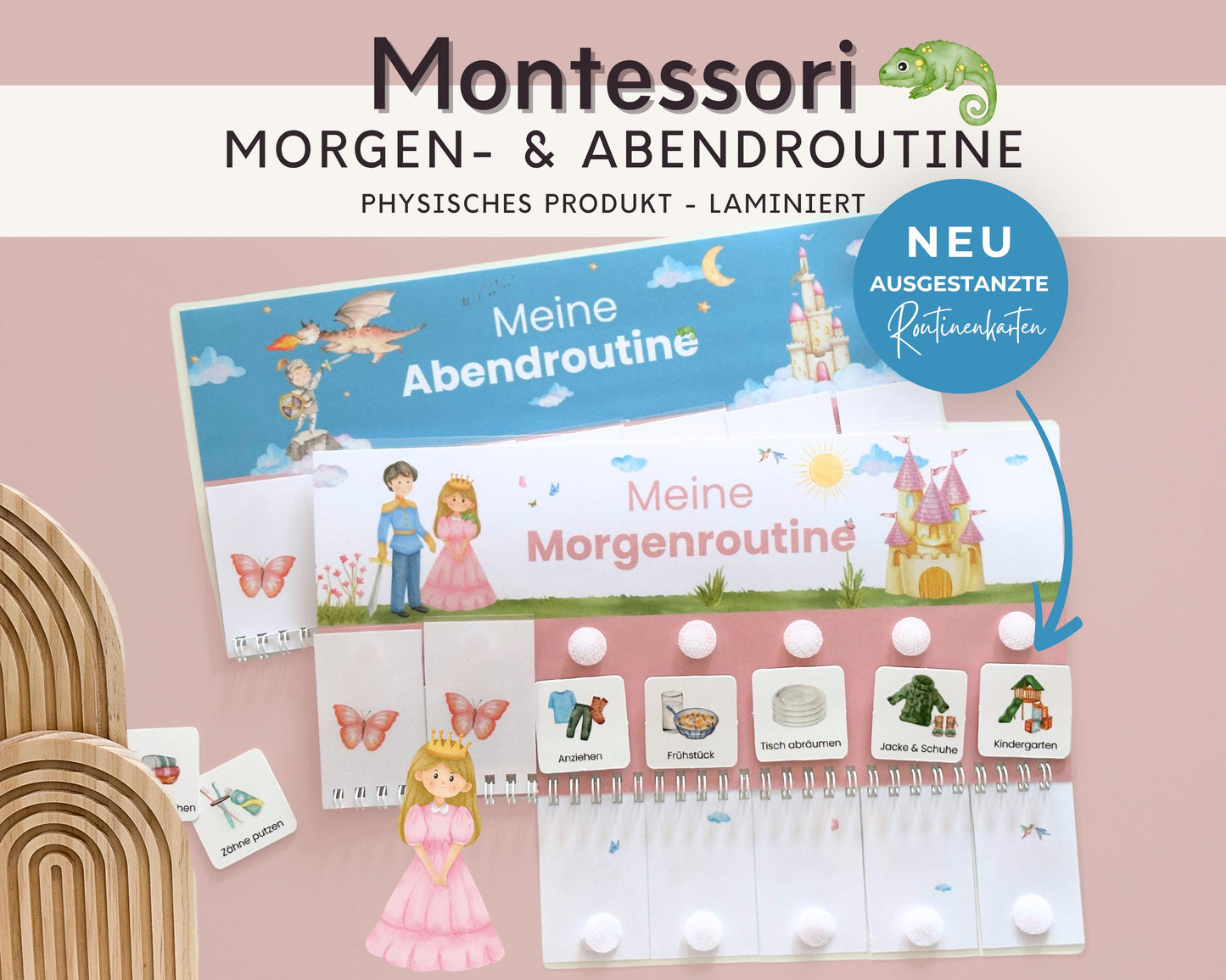 Routineplaner Montessori inkl. Symbolkarten - Design PRINZESSIN - Personalisierbar