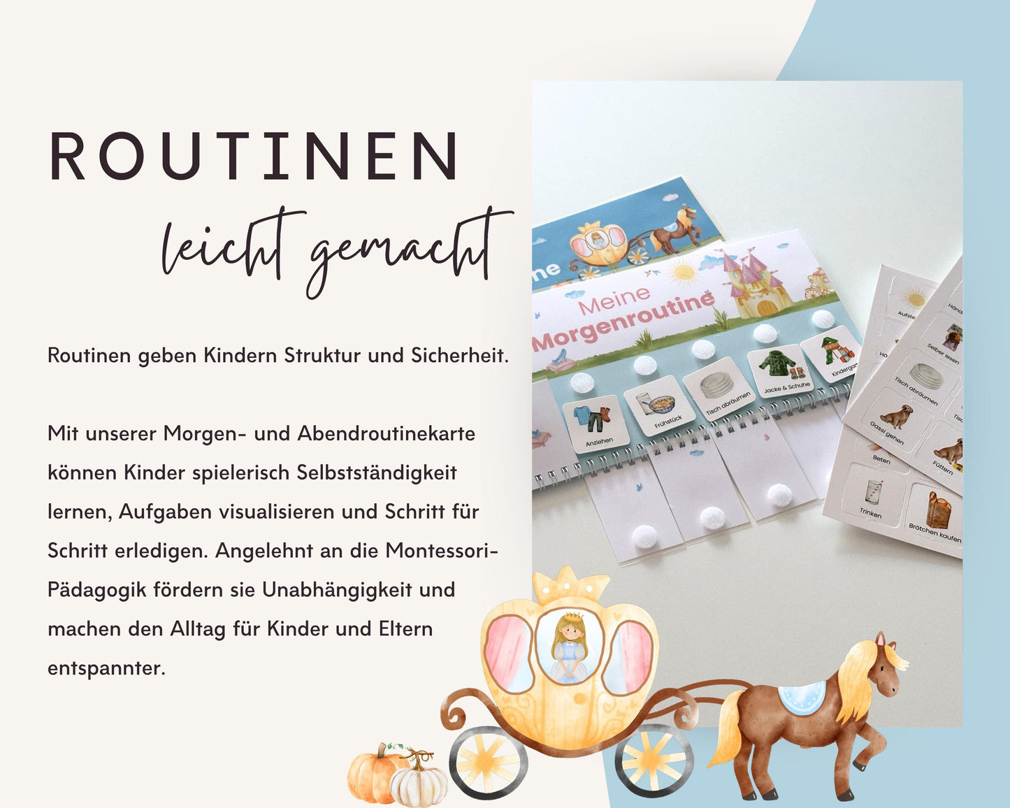 Routineplaner Montessori inkl. Symbolkarten - Design CINDERELLA - Personalisierbar