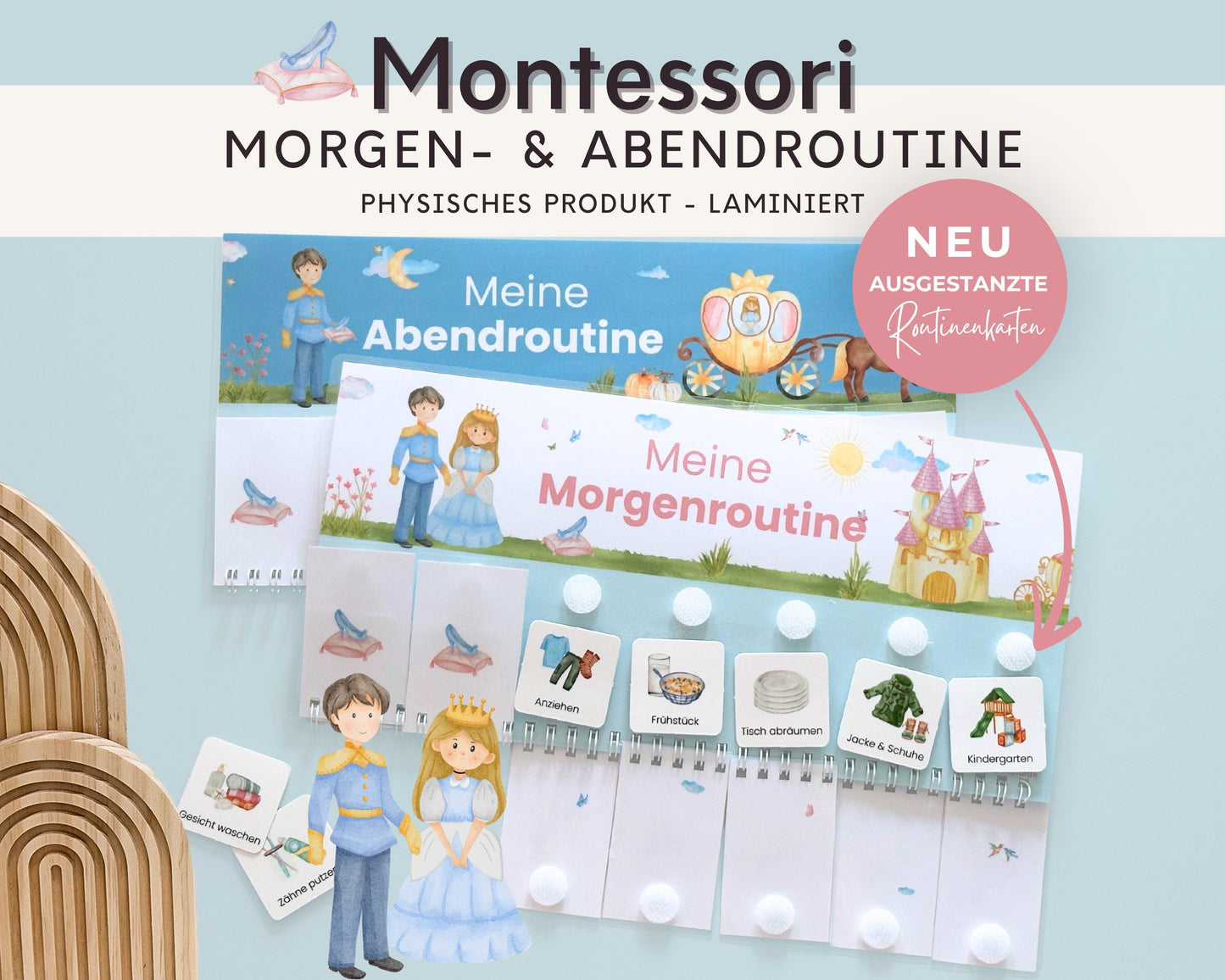 Routineplaner Montessori inkl. Symbolkarten - Design CINDERELLA - Personalisierbar